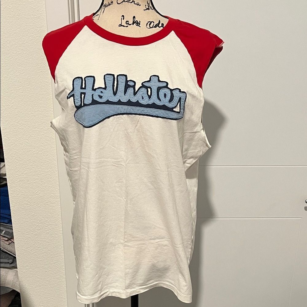 Vintage Hollister Athletics White Red Logo Muscle Cut Off Number 22 Tank Top